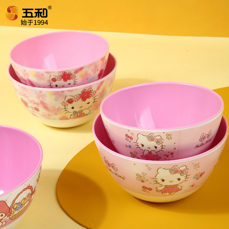 Wuhe Melamine Kidsren's Bowl, Two-Color Bowl, Food-Grade, Anti-Scalding, Drop-Resistant, Cartoon Kidsren's Baby Food Bowl, Rice Bowl, Soup Bowl