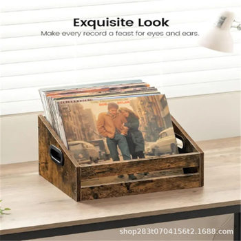 Cross-Border Wooden Vinyl Record Storage Basket Household Country Style Vinyl Record Storage Box Vinyl Record Storage Basket