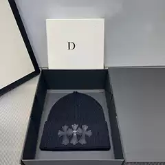 Cross-Border New Trendy Brand Cross Leather Label Knitted Hat for Men and Women, Casual Warm Ear Protection Woolen Hat Cold Hat