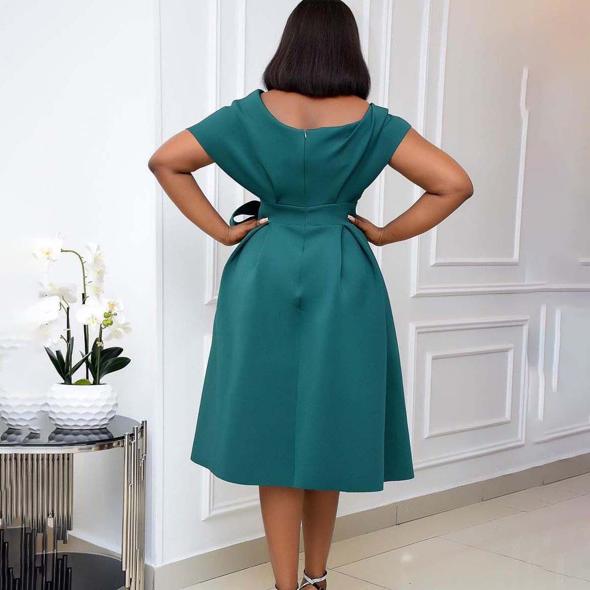 Plus Size Womens V Neck Dress Stylish Tie Detail Elegant Commuter Style Perfect for Work or Casual Occasions