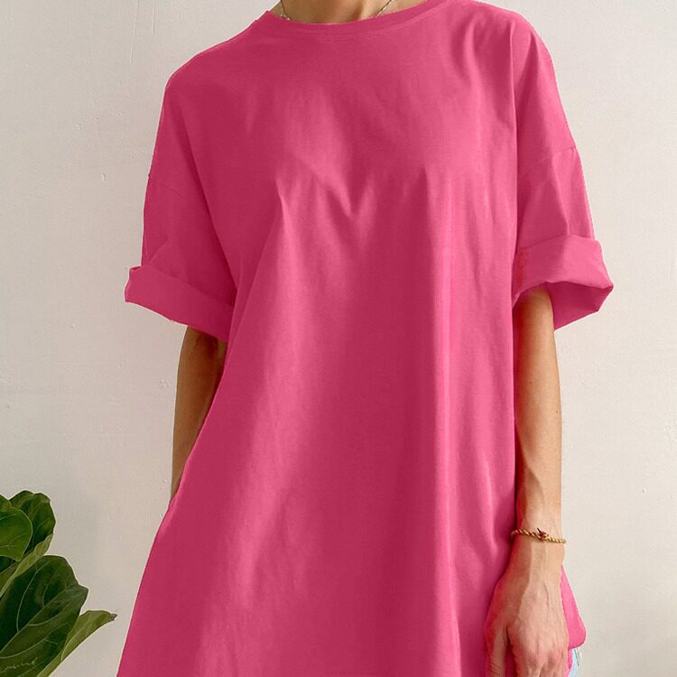 Womens Loose Fit Cotton Short Sleeve T Shirt Comfortable Round Neck Solid Color Summer Style Wholesale Available