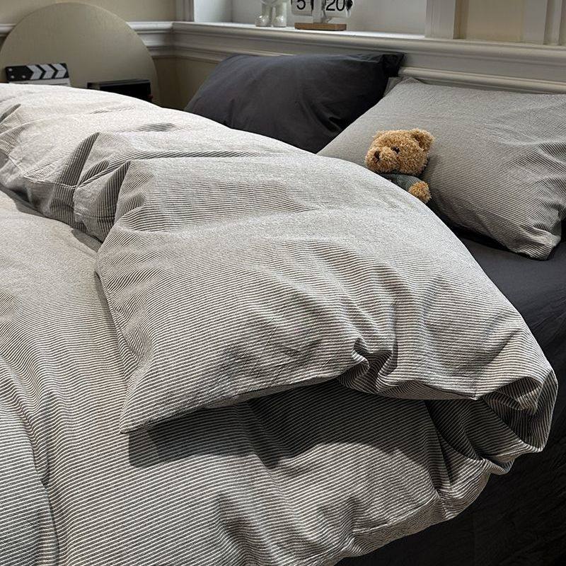 Scandinavian Style Super Soft Waxy Washed Cotton Quilt Cover Bed Bed Sheets Four-Piece Bedding Set Student Dormitory Three-Piece Fitted Bed Sheets Set 4