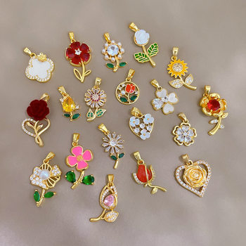 [Copper Real Gold] Sweet Floral Gilt High-End Export Cross-Border DIY Handmade Jewelry Copper Zirconium Micro-Inlaid Pendant