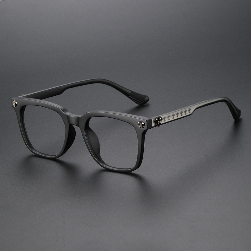 Matte Black Warrior Glasses Frame for Men with Myopia, Available with Prescription, Black Frame for Large Faces, Japanese Style, Black, Anti-Blue Light, Ultra-Lightweight