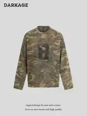American Retro Camouflage Patchwork Letter Print Long-Sleeve T-Shirt Unisex 2026 Loose Trendy Brand Jersey Casual Top