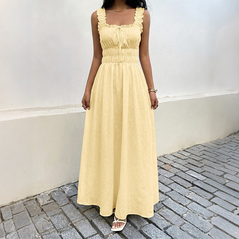 Solid Color Ruffle Hem Cami Dress Soft Fabric Elegant Design Vacation Style Wholesale Available