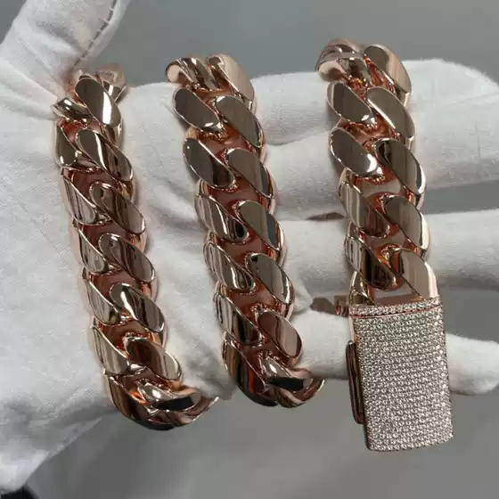 Factory Direct Supply 18mm Gold Cuban Chain 500g Rose Gold Plated Full Diamond Clasp European and American Hip-Hop Style Customizable