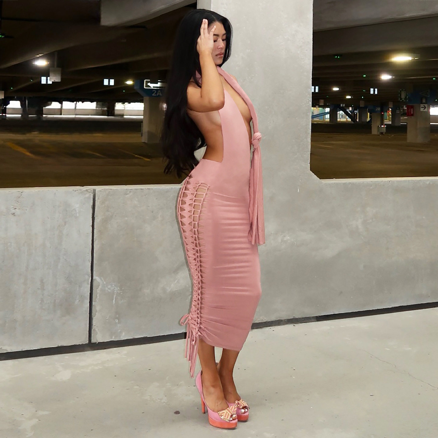 Summer Womens Dress Fashionable Halter Neck Backless Unique Tie Design Bodycon Style Perfect for Parties and