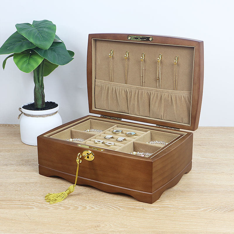 Wooden Jewelry Box with Lock Exquisite European-style High-end Luxury Vintage Wooden Jewelry Jewelry Storage Box Jewelry Box