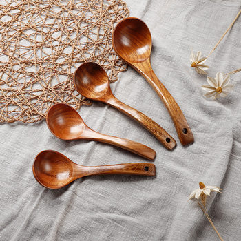 Wholesale Kemu Soup Spoon Old Paint Wooden Spoon Home Kitchen Soup Large Solid Wood Curved Handle Long Handle Wooden Tableware