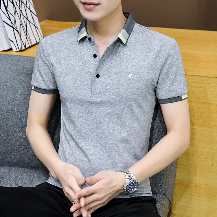 Men's Short-Sleeved T-Shirt Solid Color Slim-Fit Lel Men's Top 2024 Men's T-Shirt Clothes Men's Fashionable Polo Shirt T