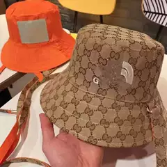 Korean Style Women's Double-Sided Fisherman's Hat with Embroidered Letters, Double Tie Straps, Sun Protection, Fashionable Men's Sun Hat Wholesale
