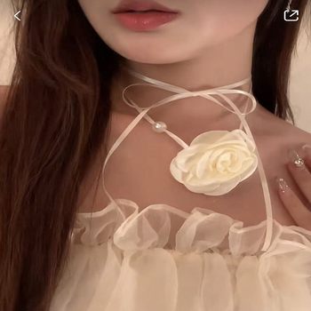 French Super Fairy Vintage Rose Lace Beaded Necklace Pearl Natural Lace Choker Neck Chain Flower Collarbone