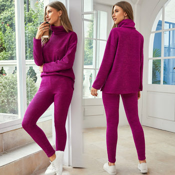European and American Cross-Border Suit 2025 Autumn and Winter New Pure Color Comfortable Long-Sleeved Knitwear and Tights Two-Piece Set for Women