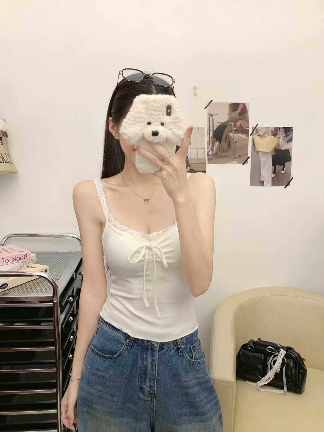 981+977 # Early Autumn New Pure Lust Style Two-Piece Brushed Lace Vest with Breast Pads Slim Long-Sleeved Jacket for Women