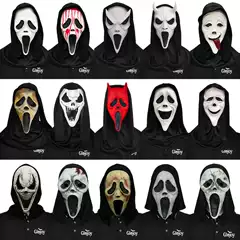 Scream Mask with Bloody Knife, Masquerade Horror Ghost Face Headgear, Halloween Party Prank Prop