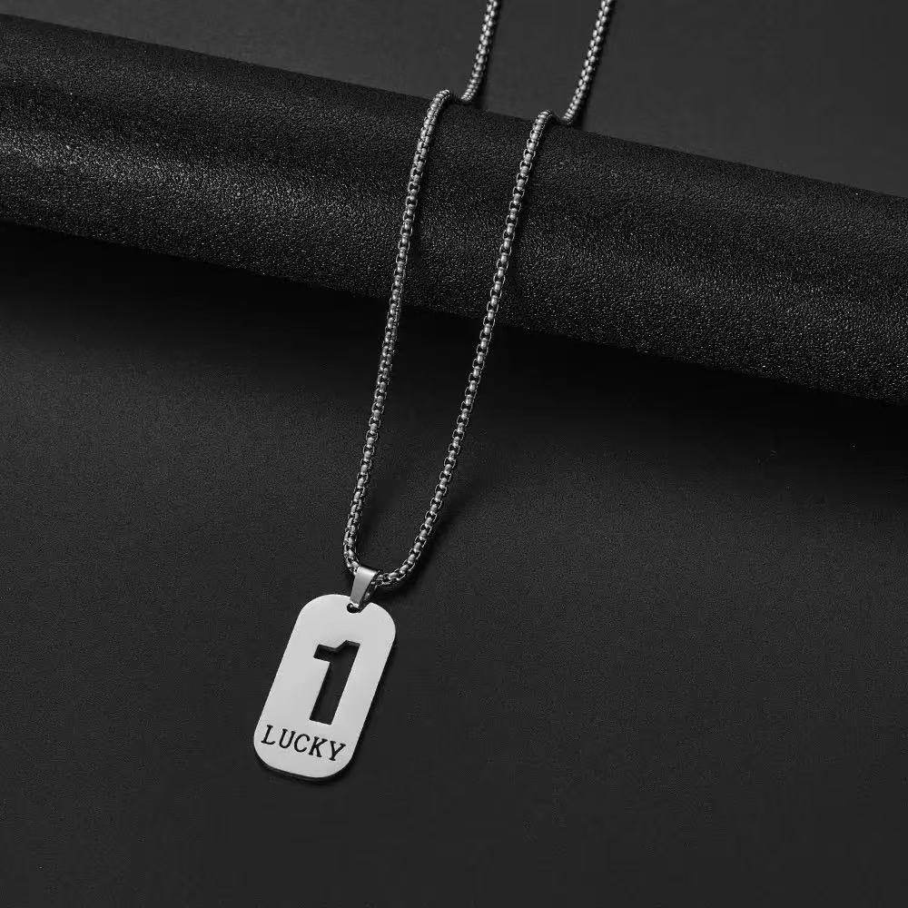 Cross-border new hollow LUCKY lucky number 0-9 pendant necklace men and women do not fade clavicle chain in stock batch