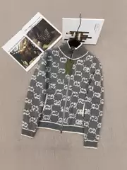Gucci Cardigan GG Jacquard Zip Up Cardigan