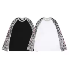 Savagebase Street Hip-Hop Leopard Print Patchwork T-Shirt Long-Sleeve Spring and Autumn Cross-Border Men's Raglan Sleeve Top Cool