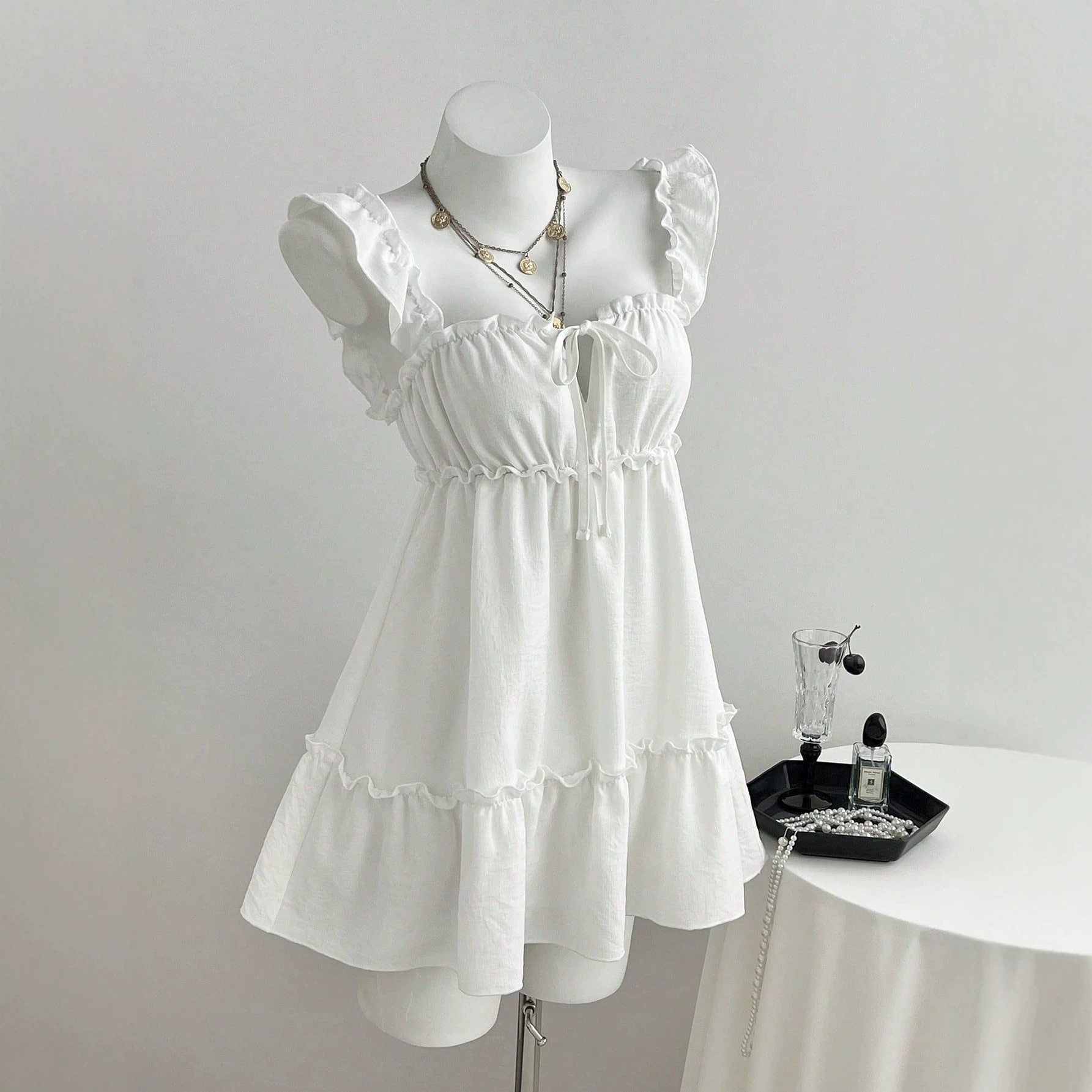 Summer Womens A Line Sleeveless Dress Ruffle Hem Lightweight Fabric Elegant Style Ready to Ship Low MOQ