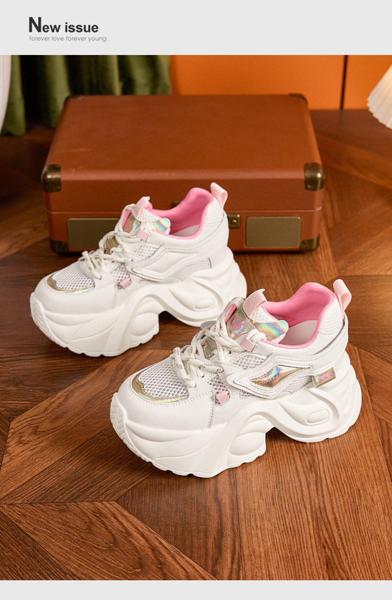 Giày thể thao nữ đế xuồng platform gót siêu cao 8cm — Trắng, Hồng, Vàng gạo, Cam chi tiết 14