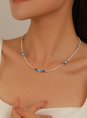 新中式轻奢手工算盘珠水晶串珠项链女百搭级感简约气质精致锁骨链