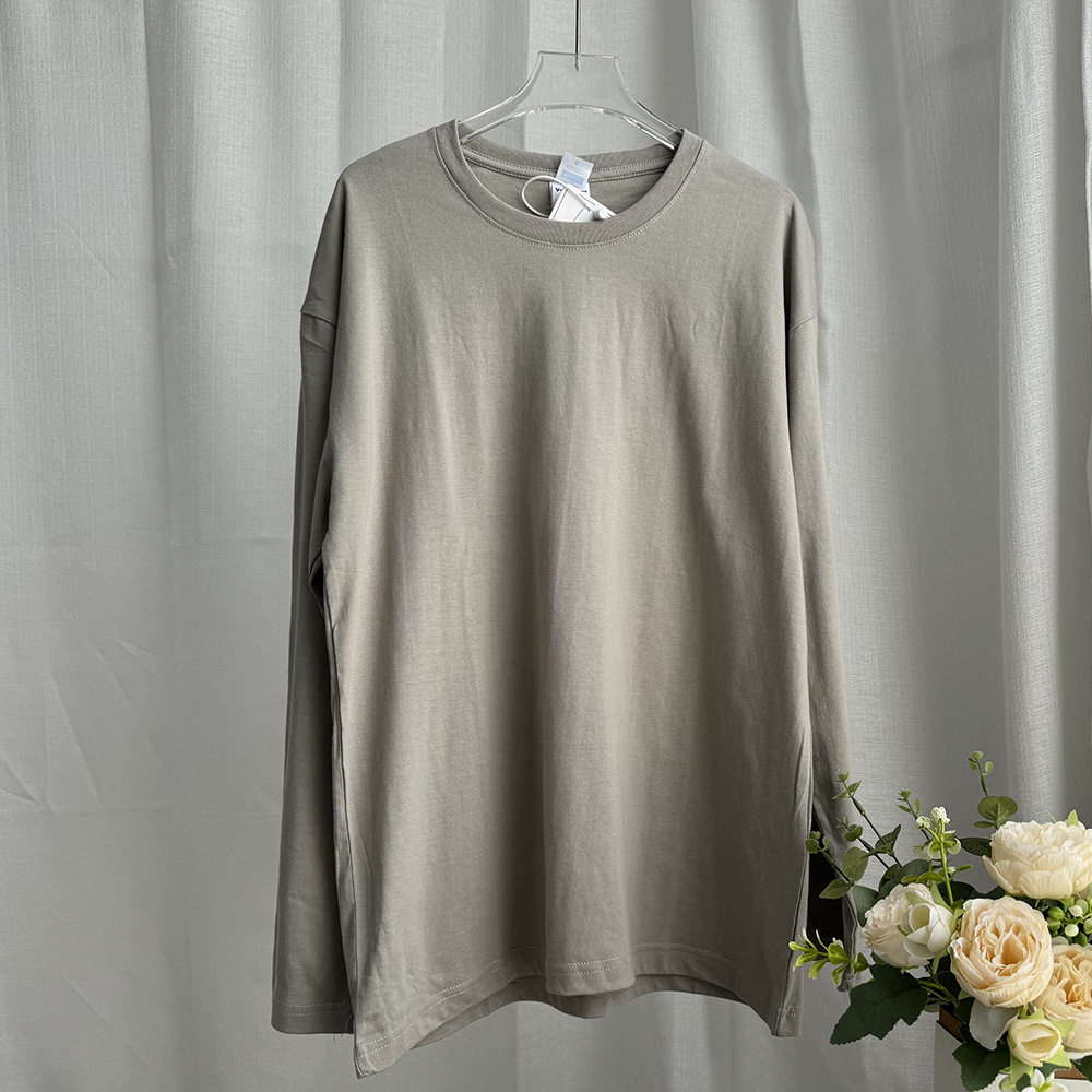 Womens Loose Fit Long Sleeve T Shirt Solid Color Round Neck 100 Cotton Spring Casual Wear Wholesale Available