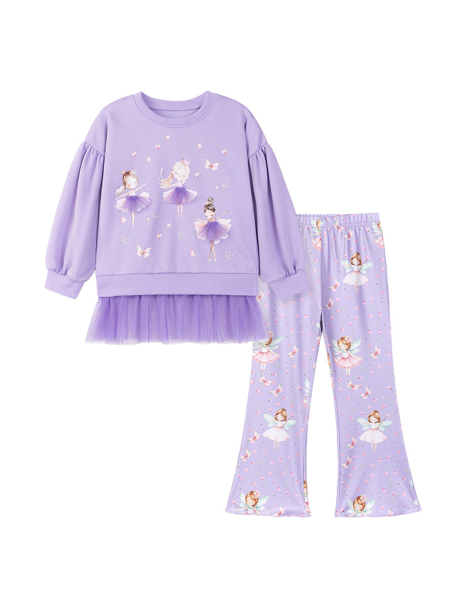 Girls' Autumn Long-Sleeve Cute Set from Source Factory, Cartoon Sweet Kids' Wear