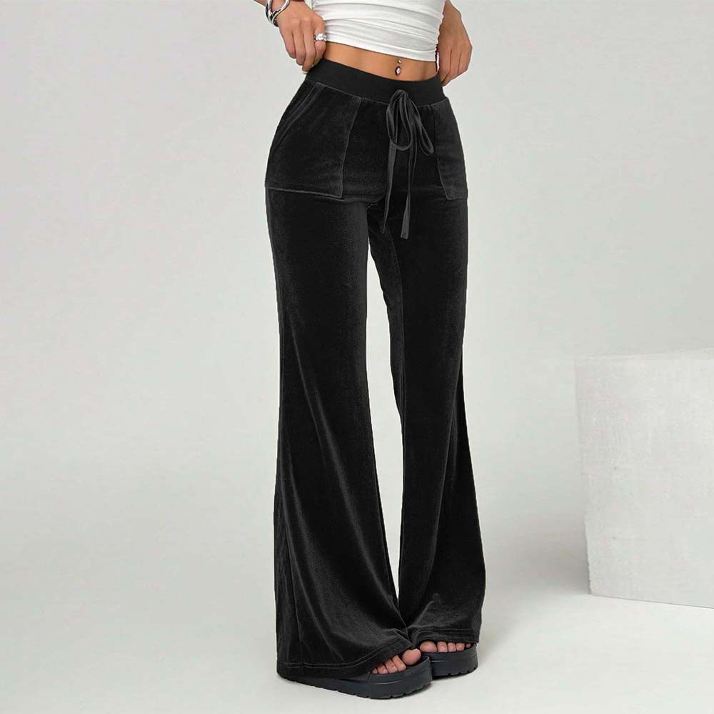 Custom Womens Velvet Wide Leg Trousers Drawstring Flattering Fit Spring Summer Style Perfect for Office Wear