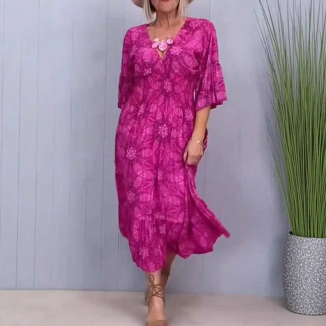 Elegant Floral Print V Neck Dress Summer Style Womens Fashion Perfect for Casual Outings Wholesale Available