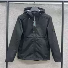 Cross-Border Am Stone Island New Hooded Waterproof and Windproof Jacket for Men, Outdoor Casual Fleece-Lined Coat