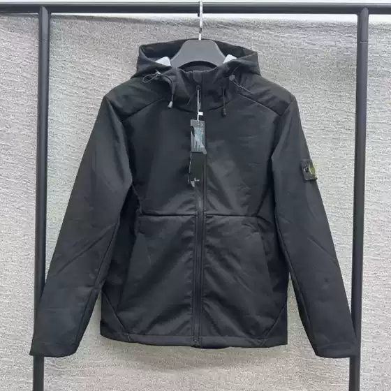 Cross-Border Am Stone Island New Hooded Waterproof and Windproof Jacket for Men, Outdoor Casual Fleece-Lined Coat