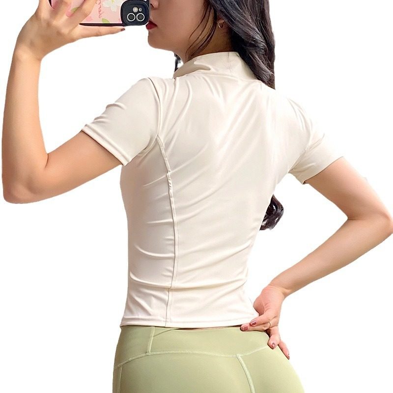 Sports Short-sleeved Women's 2024 Summer New Zipper Fitness Top Morning Run Quick-drying Jacket High-end Yoga Clothes