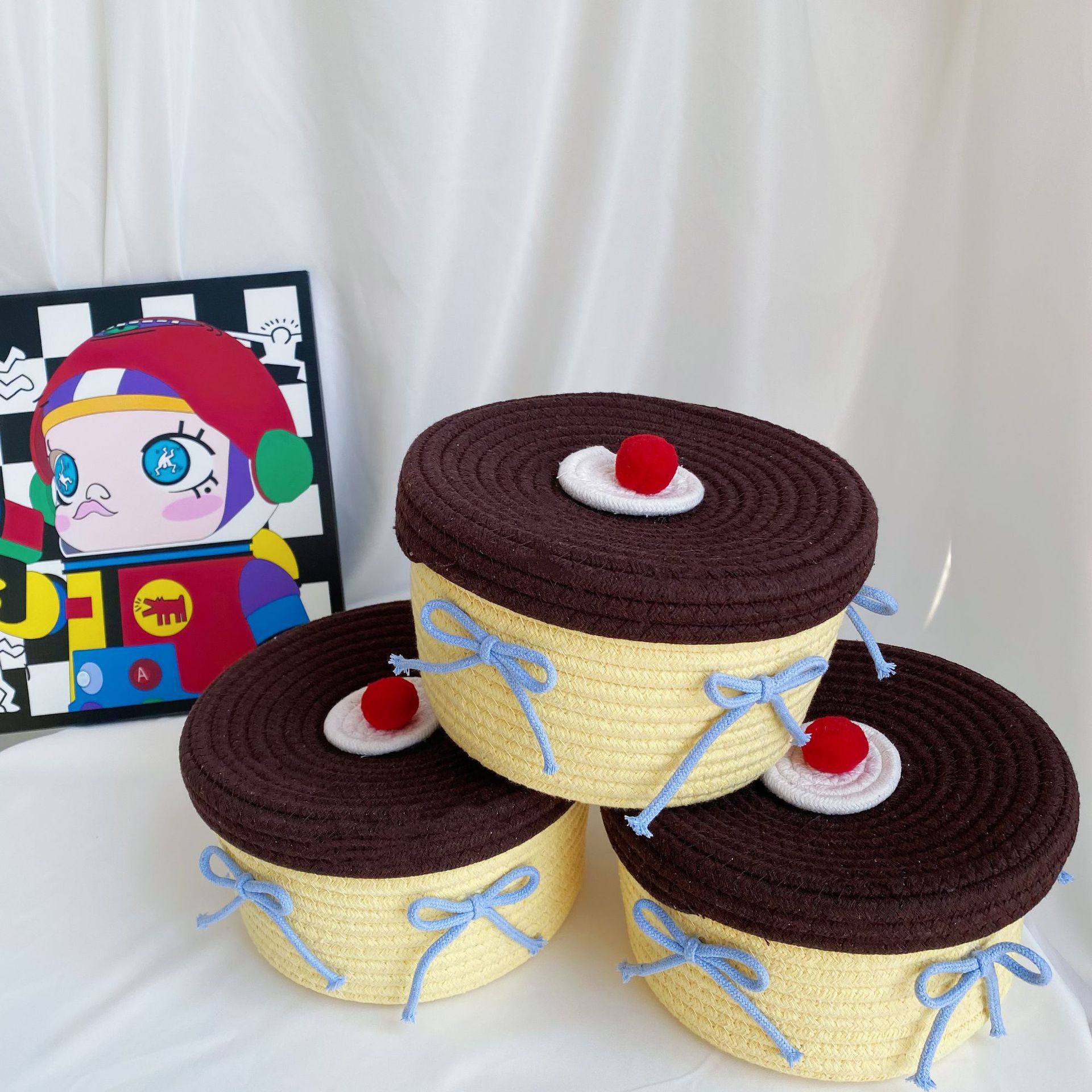 Desktop Storage Box Ins Handmade Braided Pudding Storage Basket Cotton Rope Sundries Storage Basket Home Bedroom Storage Basket