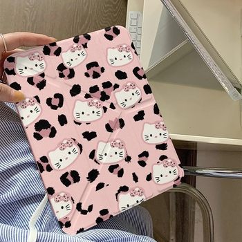 Japanese and Korean Leopard Print Kt Suitable for iPad Pro12.9 Tablet Protective Cover Y Fold Air7 Stand Mini with Pen Slot 2024