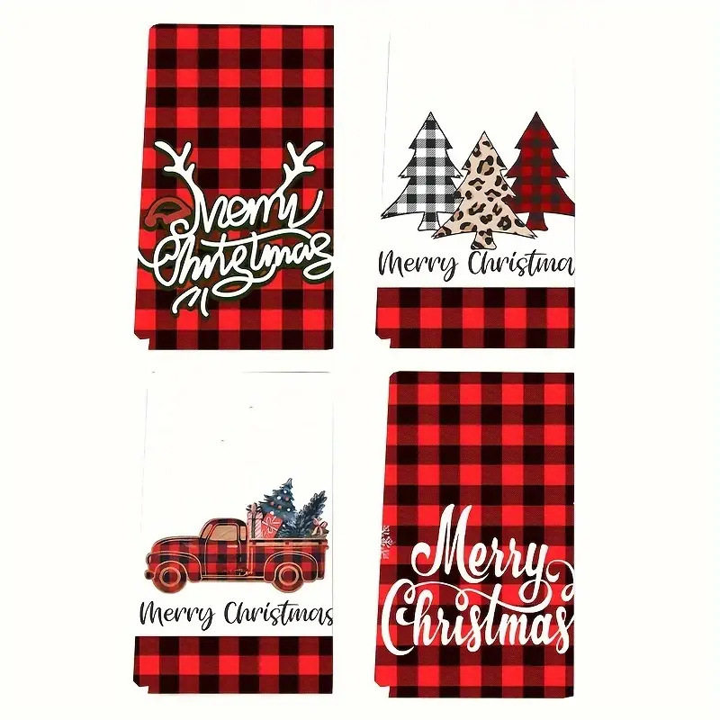 Xiyintem Christmas 4-Pack Dish Towels Microfiber Home Multi-Functional Printed Hand Towels