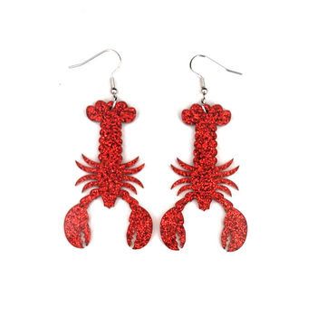 Amazon cross-border long glitter pink lobster earrings personality exaggerated acrylic nightclub jewelry women