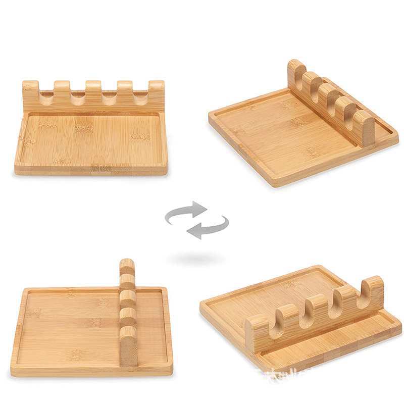 New Bamboo Kitchen Storage Rack Creative Four-Compartment Spatula Holder Spoon Placement Rack Wooden Square Storage Tray