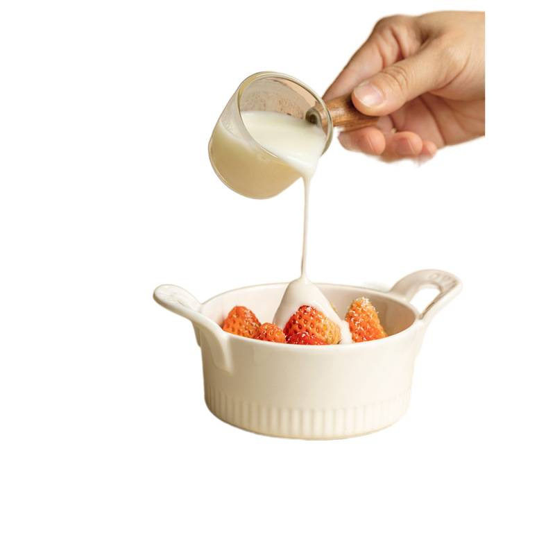 ⭐ Simple Soufflé Double-Eared Baking Bowl Oven Baking Dessert Pudding Steamed Egg Bowl Air Fryer Commercial Ceramic Small