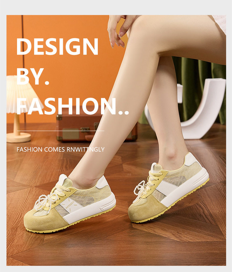 Giày sneaker nữ chạy bộ mesh thoáng đế dày chống trượt gót 3-5 cm — Hình cầu, Bột gạo trắng, Len nguyên chất chi tiết 10