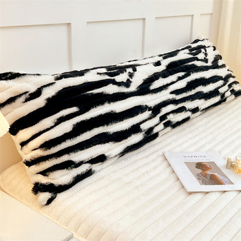 Rabbit Plush Double Pillowcase Milk Velvet Long Pillowcase Extended Striped Flannel Pillowcase Couple Pillowcase Cross-Border