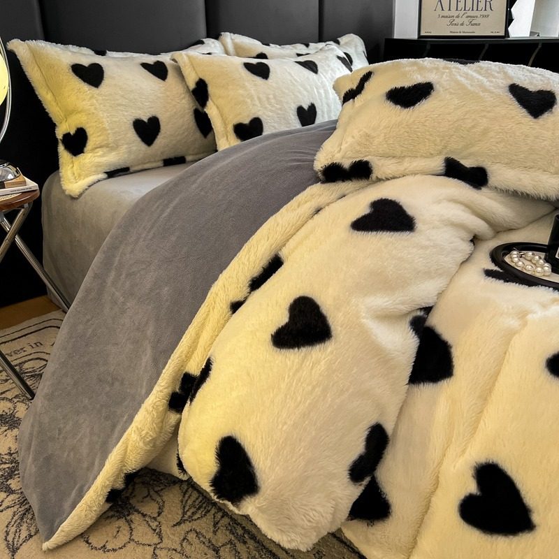 Leopard Print Rabbit Plush Four-Piece Set Thickened Warm Milk Velvet Bedding Set Machine Washable Bedding Wholesale Cross-Border Dropshipping