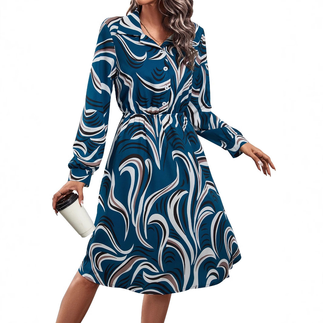 Fashionable Autumn Floral Print Irregular Dress Womens European Style Perfect for Casual Outings Wholesale Available