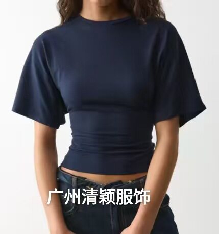 2025韩版设计感圆领套头短袖T恤女夏季新款简洁百搭纯色宽松上衣
