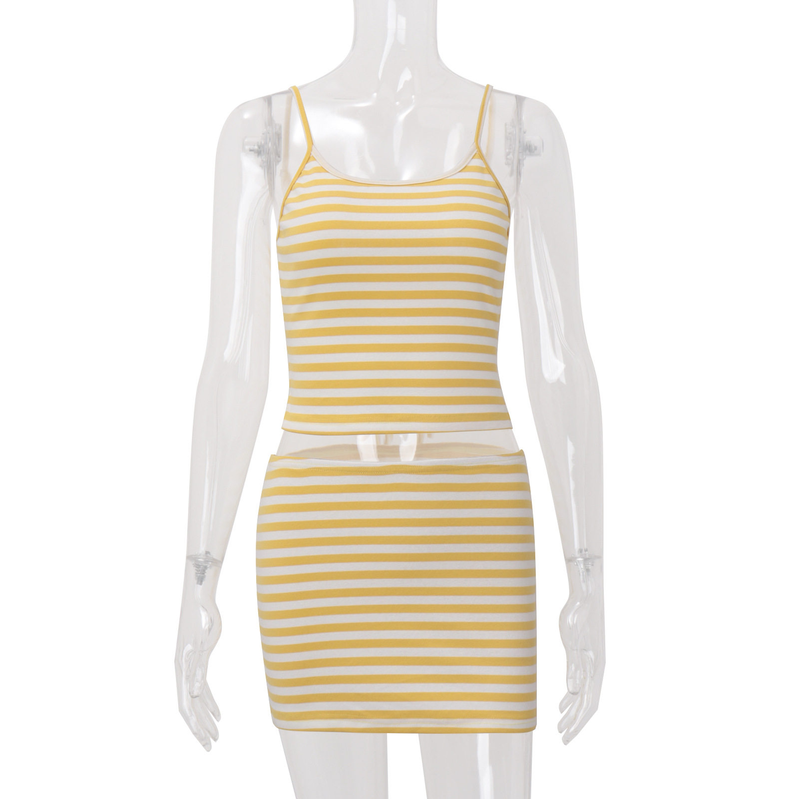 Womens Striped Spliced Cami Top and Bodycon Skirt Set Fashionable Spring Perfect for Vacation and Casual Outings