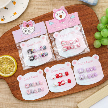 High-End Five-Pointed Star Nail Art Stickers Cartoon Kuromi Kidsren's Wearable Nails 10 Pieces Diamond-Encrusted Kidsren's Nails