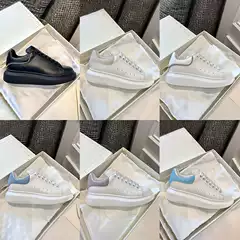Mcqueen White Sneakers 2024 New Versatile Thick-Soled Fashion Trendy Couple's Casual Height-Increasing Sports Shoes with Square Toe