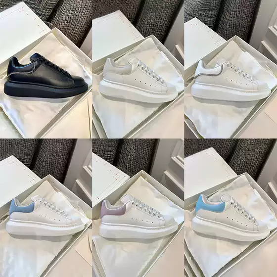 Mcqueen White Sneakers 2024 New Versatile Thick-Soled Fashion Trendy Couple's Casual Height-Increasing Sports Shoes with Square Toe