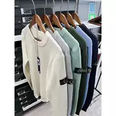 Cross-Border European and American Trendy Round-Neck Stone Logo Sleeve Patch Sweater, Autumn and Winter Warm Couple's Pullover Long Sweater