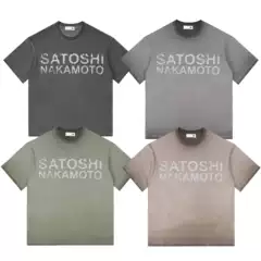 American High Street Fashion Brand Satoshi Nakamoto Classic Retro Letter Print Short-Sleeved T-Shirt Ins Summer